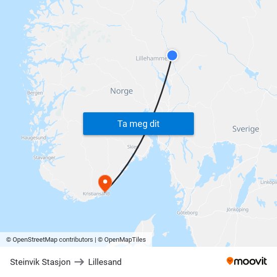 Steinvik Stasjon to Lillesand map