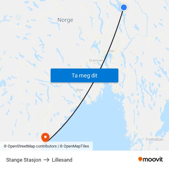 Stange Stasjon to Lillesand map