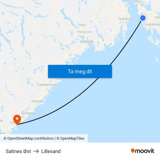 Saltnes Øst to Lillesand map