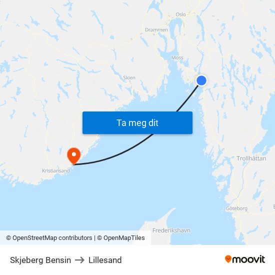 Skjeberg Bensin to Lillesand map