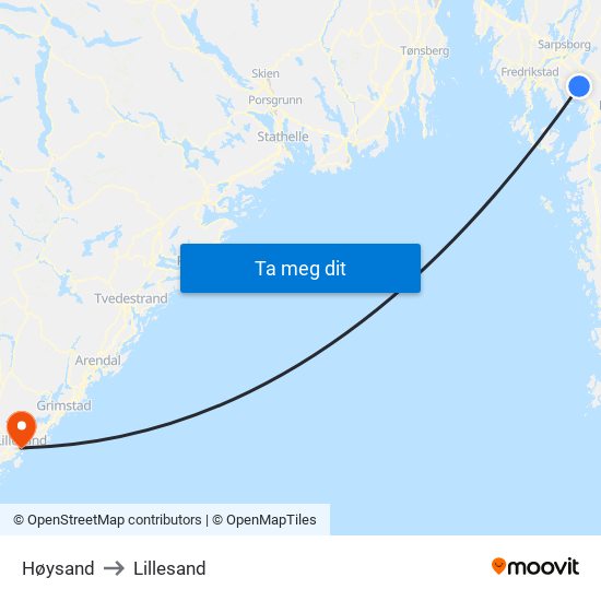 Høysand to Lillesand map