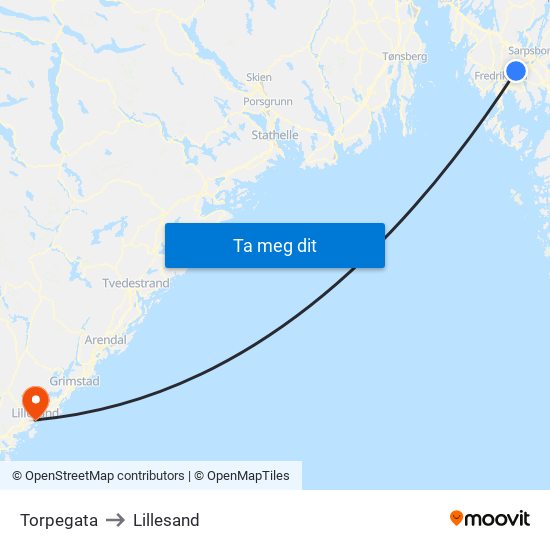 Torpegata to Lillesand map