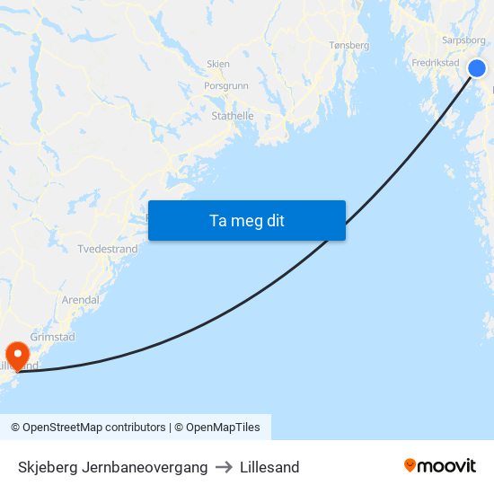 Skjeberg Jernbaneovergang to Lillesand map