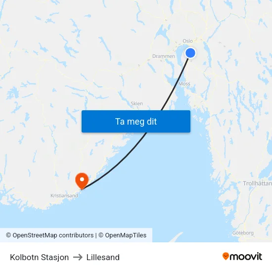 Kolbotn Stasjon to Lillesand map