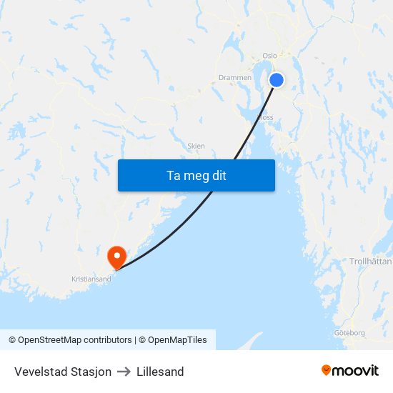 Vevelstad Stasjon to Lillesand map