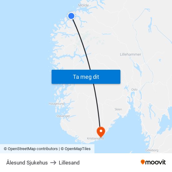 Ålesund Sjukehus to Lillesand map