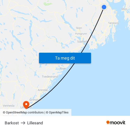 Barkost to Lillesand map