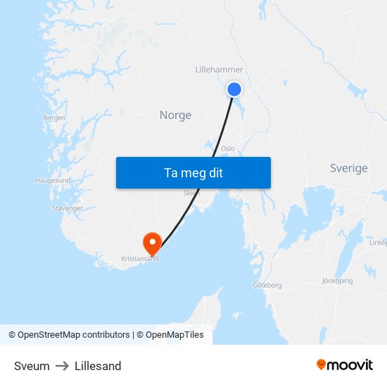 Sveum to Lillesand map