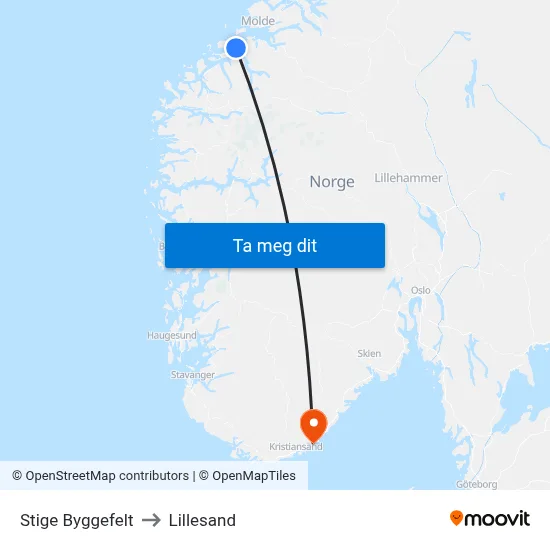 Stige Byggefelt to Lillesand map