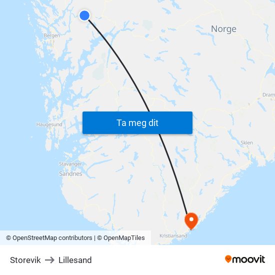 Storevik to Lillesand map