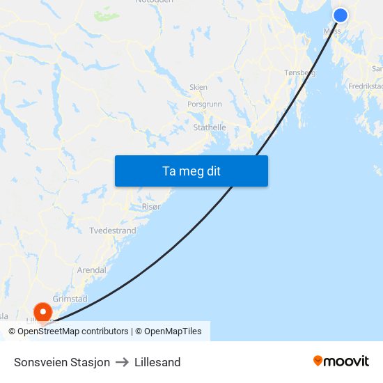 Sonsveien Stasjon to Lillesand map