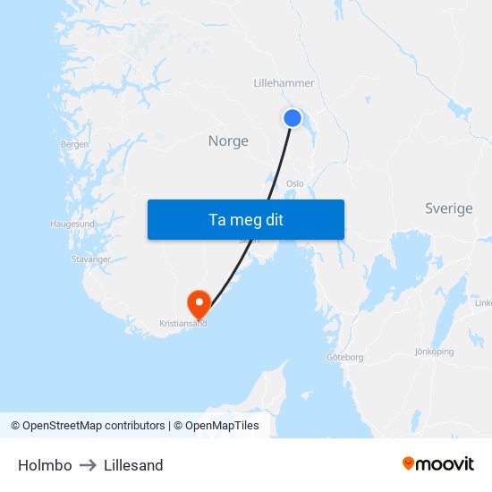 Holmbo to Lillesand map