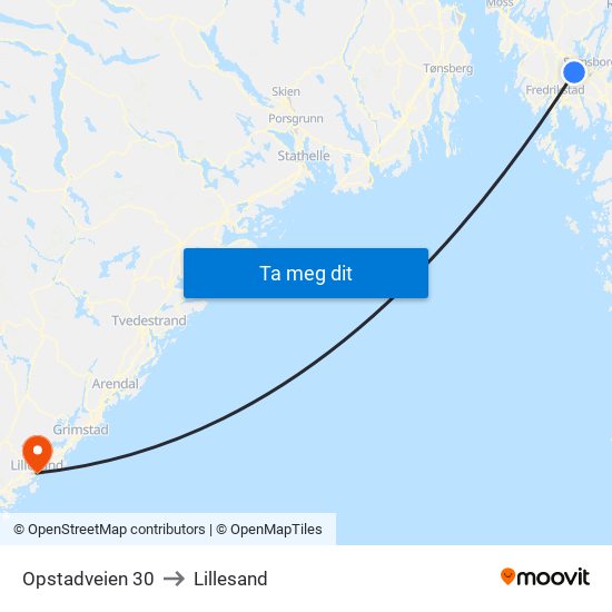 Opstadveien 30 to Lillesand map