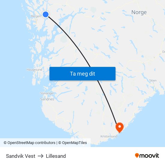 Sandvik Vest to Lillesand map