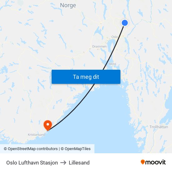 Oslo Lufthavn Stasjon to Lillesand map