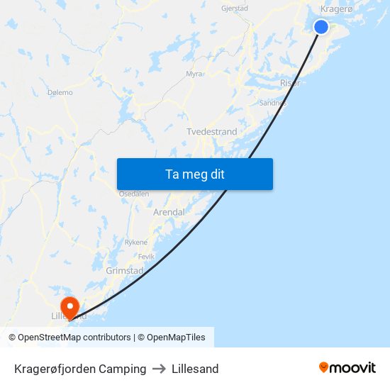 Kragerøfjorden Camping to Lillesand map