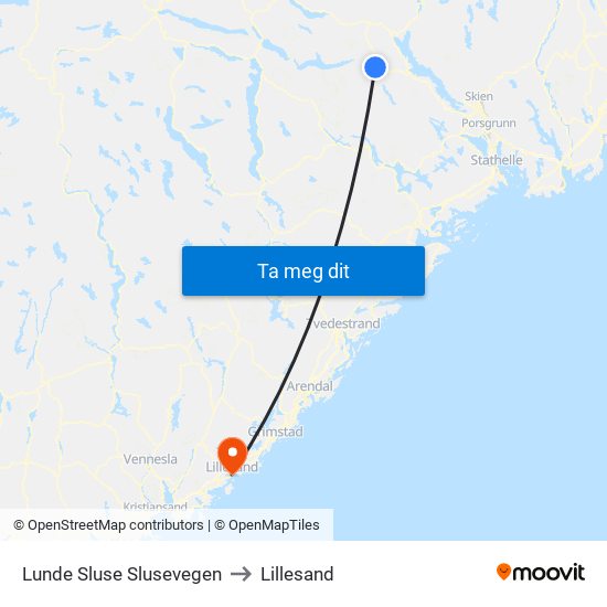 Lunde Sluse Slusevegen to Lillesand map