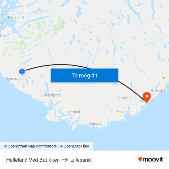 Helleland Ved Butikken to Lillesand map