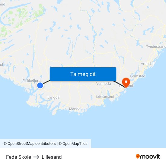 Feda Skole to Lillesand map