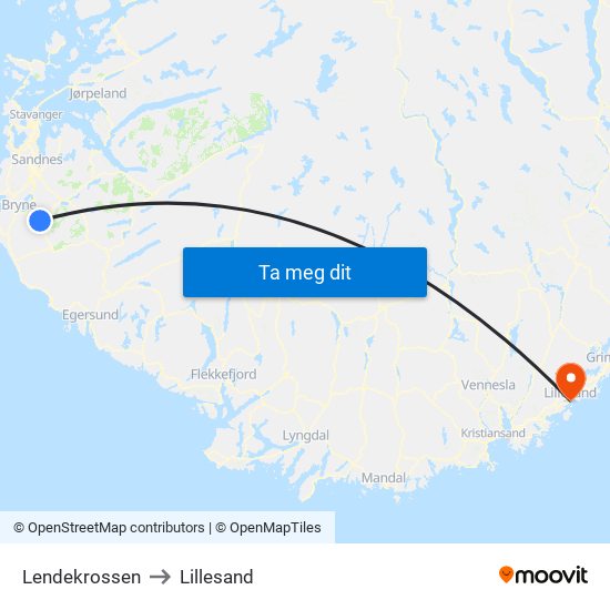 Lendekrossen to Lillesand map