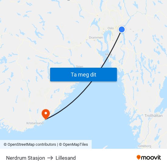 Nerdrum Stasjon to Lillesand map