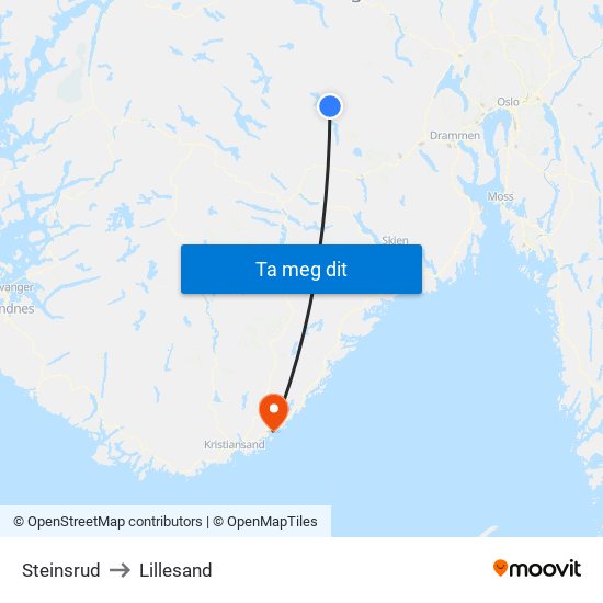 Steinsrud to Lillesand map