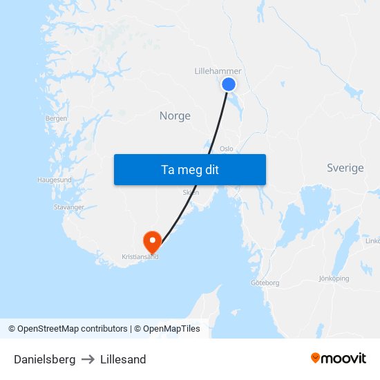 Danielsberg to Lillesand map