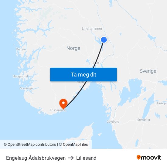 Engelaug Ådalsbrukvegen to Lillesand map