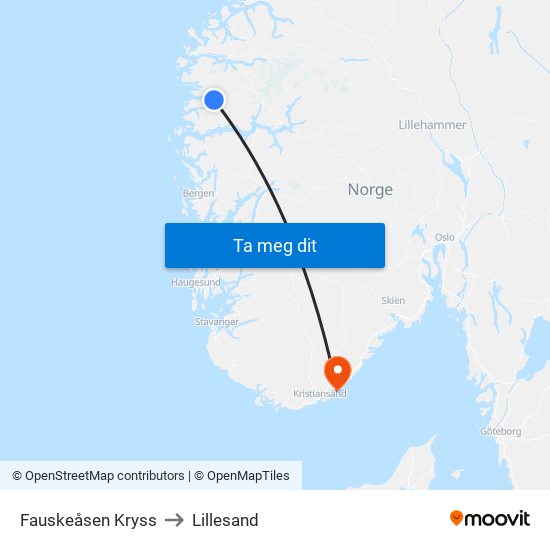 Fauskeåsen Kryss to Lillesand map
