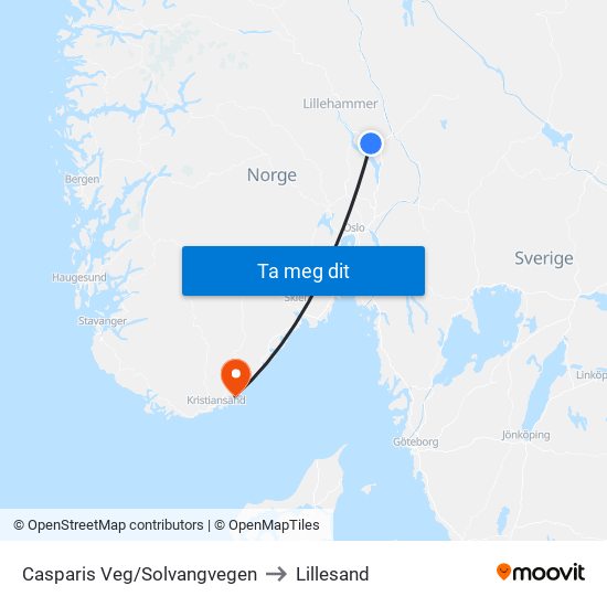 Casparis Veg/Solvangvegen to Lillesand map