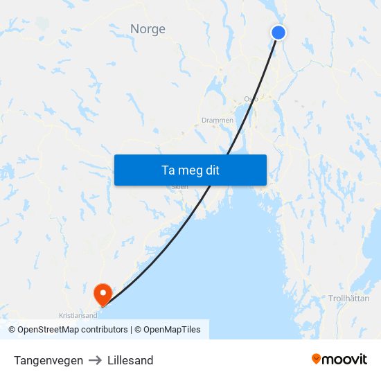 Tangenvegen to Lillesand map