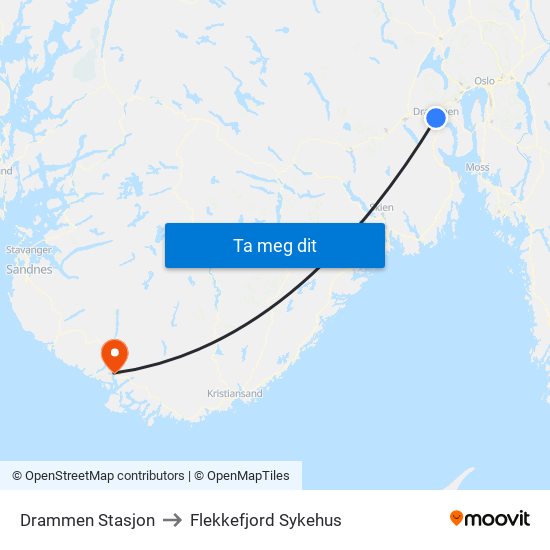 Drammen Stasjon to Flekkefjord Sykehus map