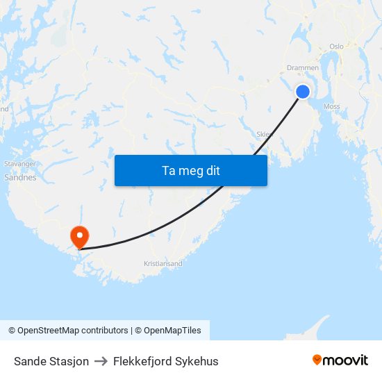 Sande Stasjon to Flekkefjord Sykehus map