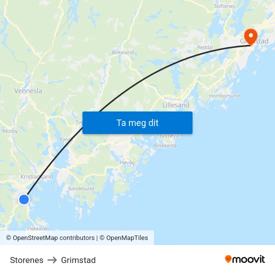 Storenes to Grimstad map