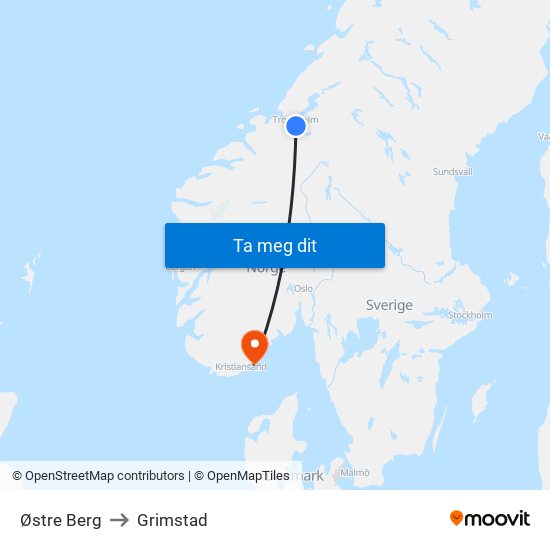 Østre Berg to Grimstad map