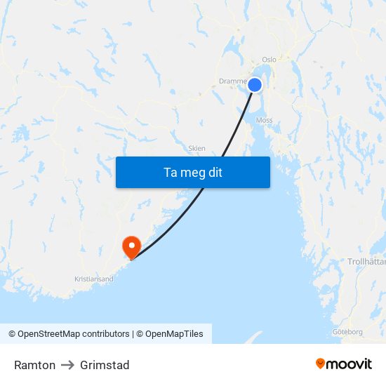Ramton to Grimstad map