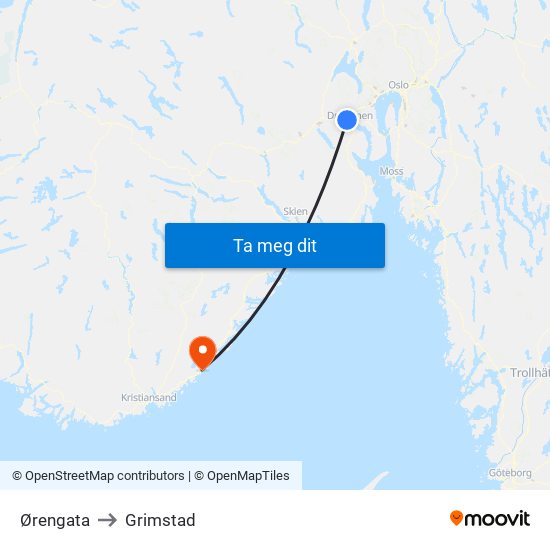 Ørengata to Grimstad map