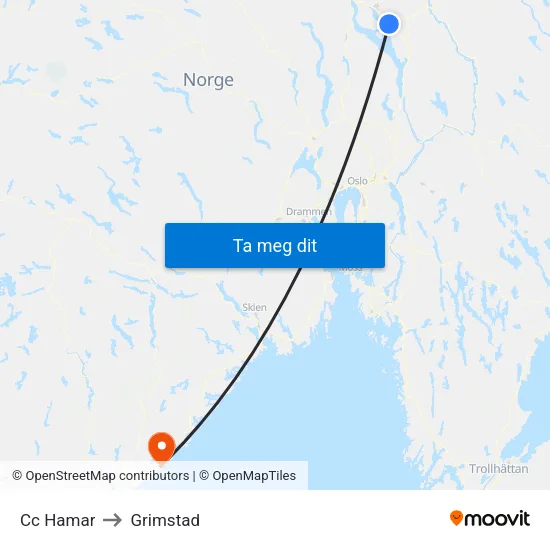 Cc Hamar to Grimstad map