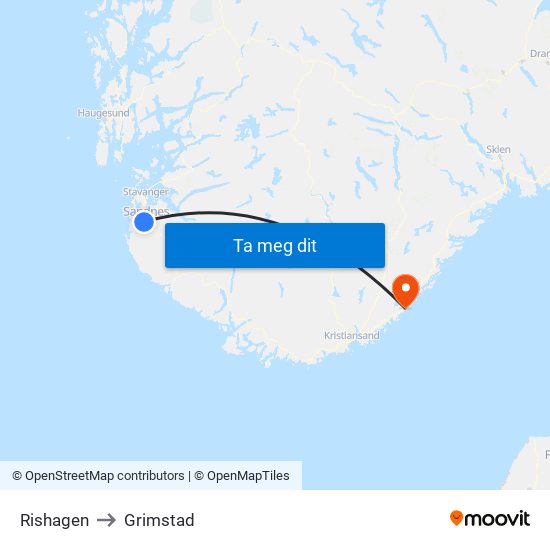 Rishagen to Grimstad map