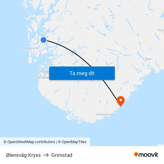 Ølensvåg Kryss to Grimstad map