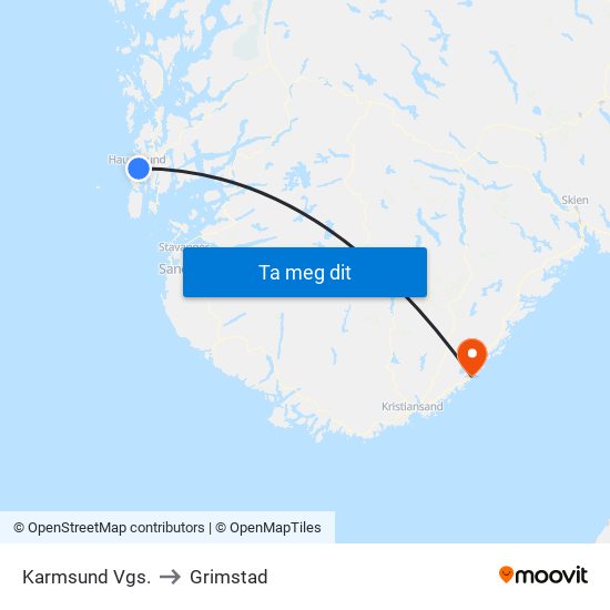 Karmsund Vgs. to Grimstad map