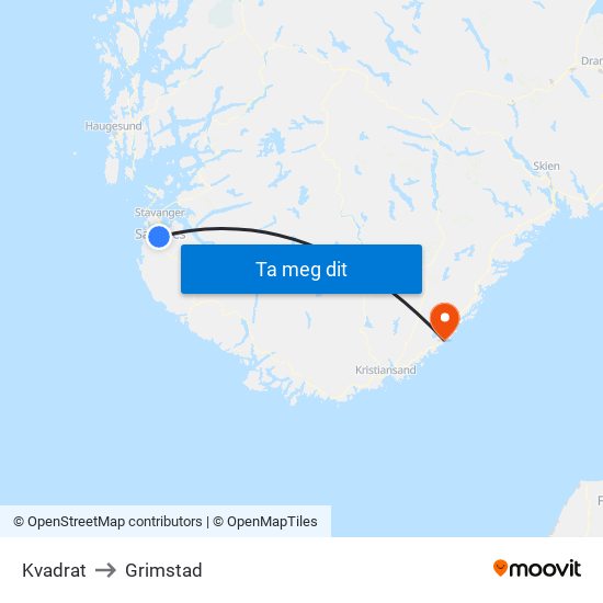 Kvadrat to Grimstad map