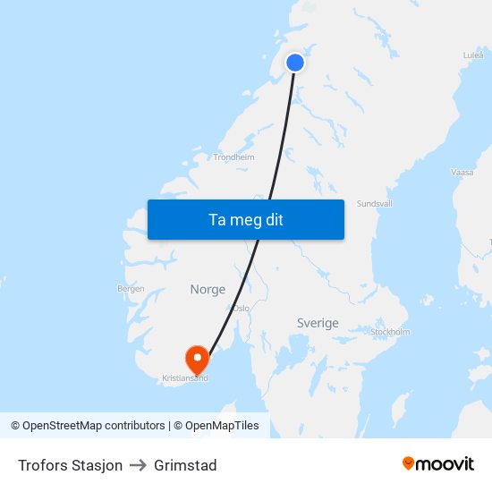 Trofors Stasjon to Grimstad map