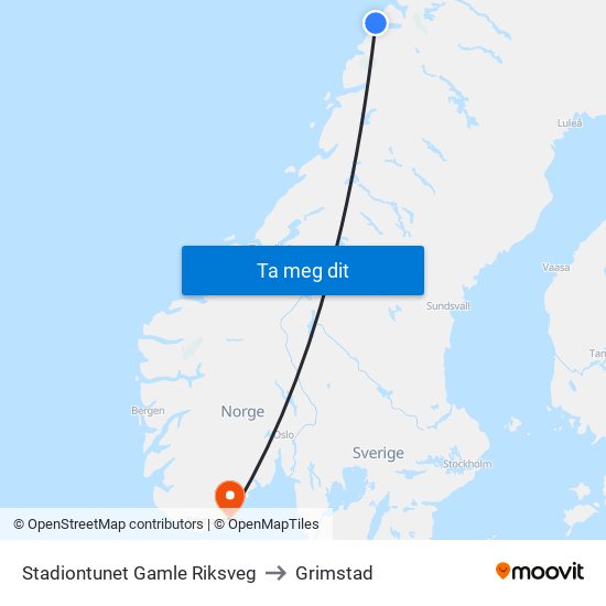 Stadiontunet Gamle Riksveg to Grimstad map