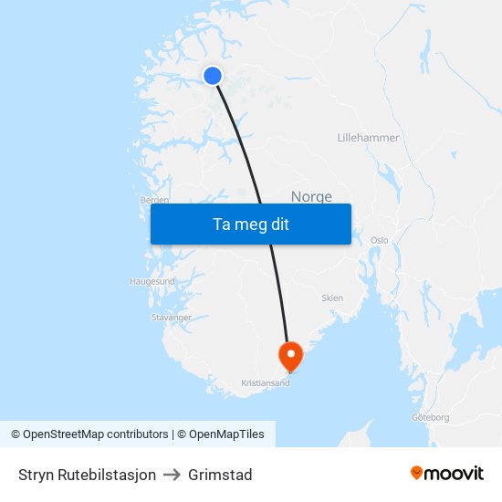 Stryn Rutebilstasjon to Grimstad map