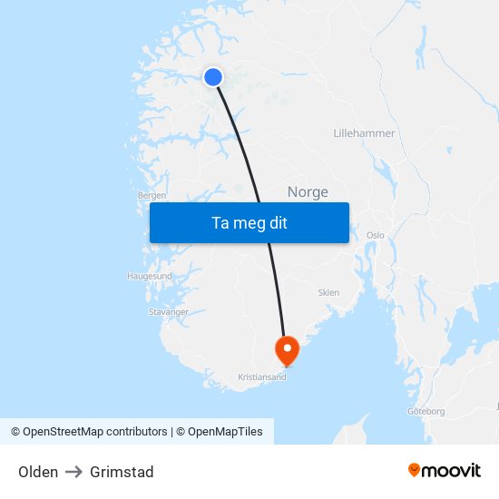Olden to Grimstad map