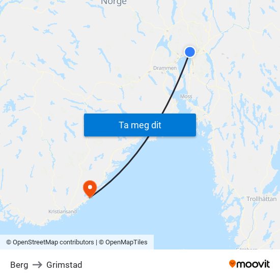 Berg to Grimstad map