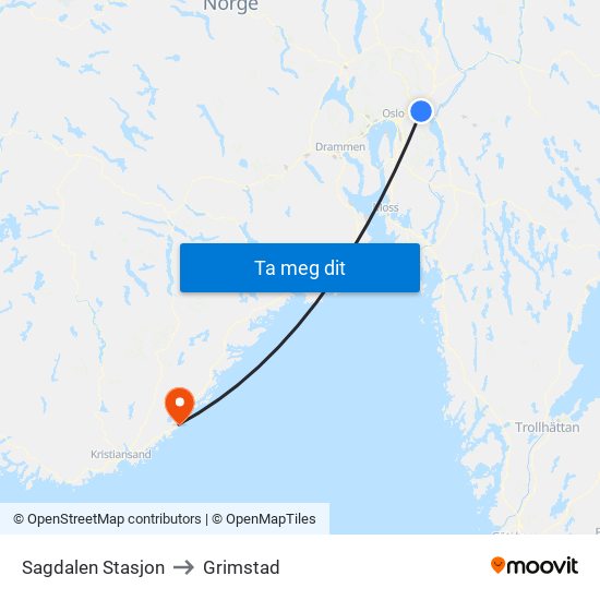 Sagdalen Stasjon to Grimstad map