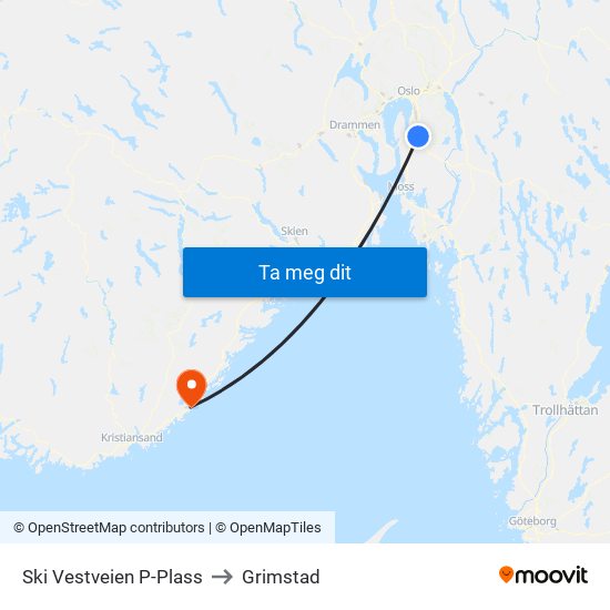 Ski Vestveien P-Plass to Grimstad map