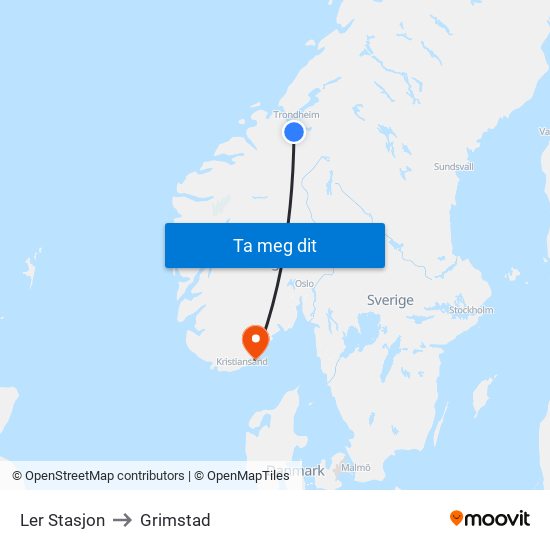 Ler Stasjon to Grimstad map